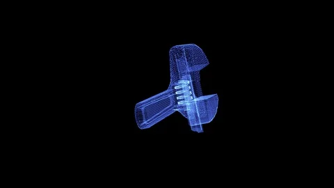 The hologram of a wireframe adjustable wrench Stock Footage 129959264