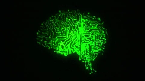Holograph Green AI GPU CPU Brain Chip Neural AI Sci-Fi Artificial Intelligence Vídeo Stock 308407308