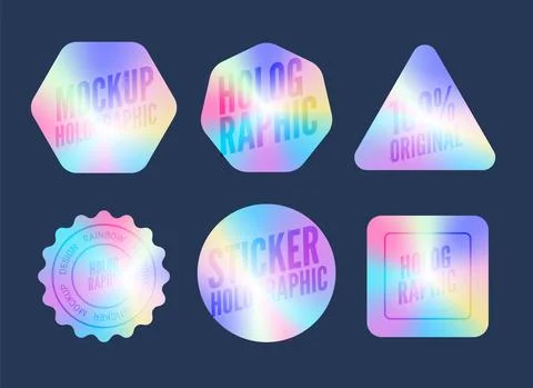 Holograph sticker label vector retro sale gradient. Hologram sticker mockup Stock Illustration