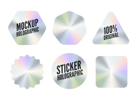 Holograph sticker label vector retro sale gradient. Hologram sticker mockup Stock Illustration