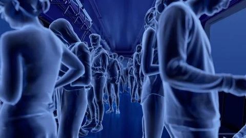 Holographic 3D animation of a crowded subway car. Stockbeeldmateriaal 345012758
