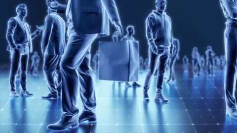 Holographic 3D animation of a group of men standing 库存影片 345015509