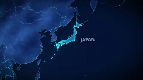 Holographic 3D Digital Map Highlighting Japan For Corporate Presentations Stock Footage 336568995