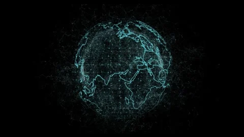 Holographic 3D Earth Globe Rotating with Digital Plexus Network 動画素材 338433669
