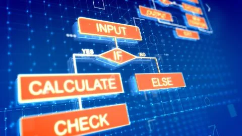 A holographic 3d rendering of electronic algorithms appearing on several blue Illustrazione stock