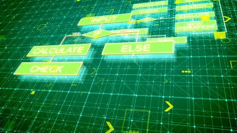 A holographic 3d rendering of mathematical algorithms flowing in the dark gre Stock Illustration