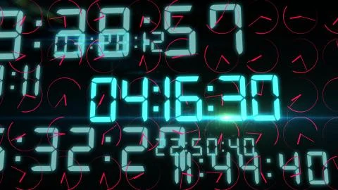 A holographic 3d rendering of a modern timer with flashing numbers of hours,  Stock Illustration