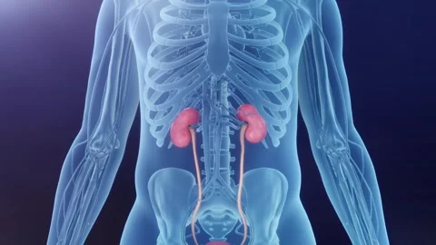 In holographic 3D, see-through torso reveals kidneys 스톡 동영상 345013015