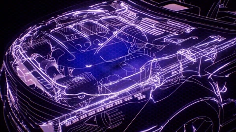 Holographic 3D Wireframe Car Engine Model Stock Footage 306051762