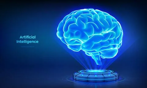 Holographic AI brain. Artificial Intelligence technology concept. Digital b.. イラスト素材