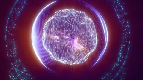 Holographic AI brain inside a glowing sphere with particle halo Stock Footage 329064377