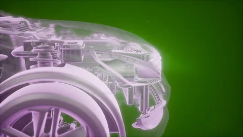 Holographic animation of 3D wireframe car model with engine Stock Footage 95117445