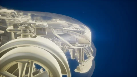 Holographic animation of 3D wireframe car model with engine Stock Footage 95675733