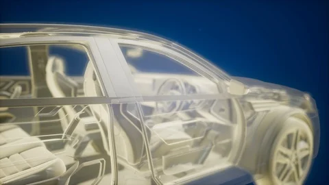 Holographic animation of 3D wireframe car model with engine Stock Footage 95885904