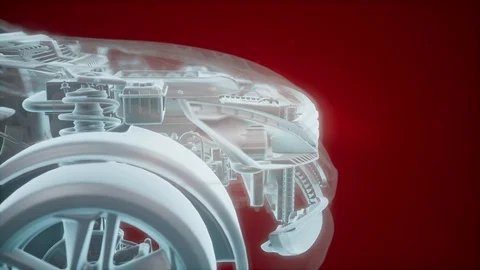 Holographic animation of 3D wireframe car model with engine Stock Footage 99883945