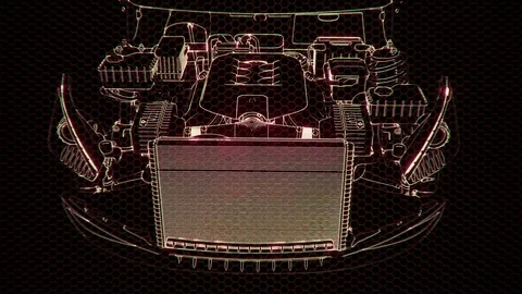 Holographic animation of 3D wireframe car model with engine Stock Footage 105579265