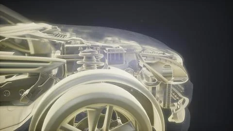 Holographic animation of 3D wireframe car model Stock Illustration