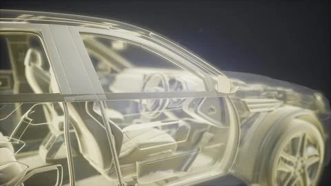 Holographic animation of 3D wireframe car model Stock Illustration