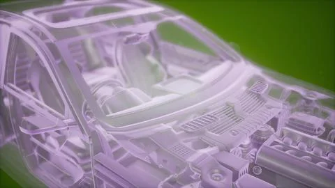 Holographic animation of 3D wireframe car model Stock Illustration