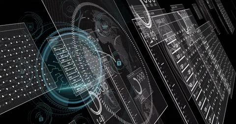 Holographic animation with futuristic digital interface and circuit patterns on Stock Footage 326039075