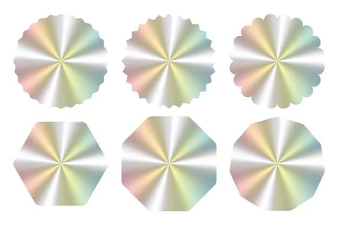 Holographic Background Set Vector Illustration with Metallic Seal Shapes Stock Illustration