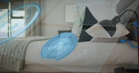 Holographic bed interface materializing illuminating segments rotating and Stock Footage 318758400
