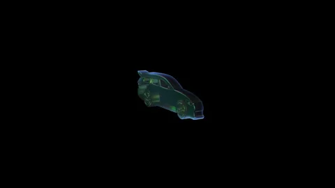 Holographic car assembling and rotating in animation Stock Footage 329677558