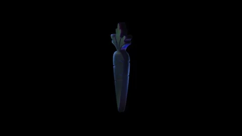 Holographic carrot rotating and exploding on black background Stock Footage 317684432
