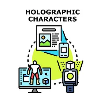 Holographic characters technology and virtual reality solutions development Stock Illustration