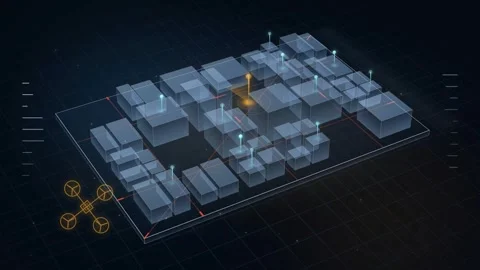 Holographic City Scan Visualization Futuristic Urban Landscape 3D Digital City Stock Footage 344778383