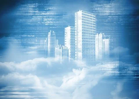 Holographic cityscape in clouds 写真素材