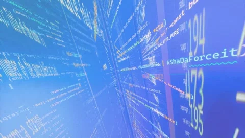 Holographic coding funnel in 3d hacker digital computing concept visual, blue Stock Footage 307419687