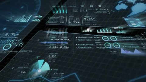 Holographic dashboard revealing after camera tilt panels sliding charts updating Stock Footage 335317464