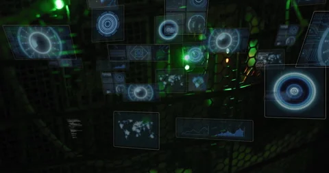 Holographic data analysis and global connectivity animation over dark 스톡 동영상 305221401