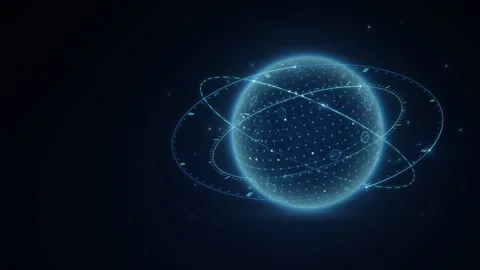 Holographic Data Globe with Orbit Rings Seamless Loop Видео 347071623
