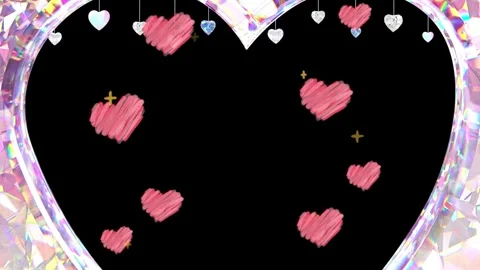 Holographic diamond shape frame with hanging pink hearts with design creates Видео 345102814