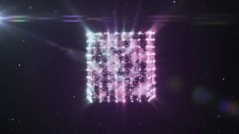 Holographic digital data cube rotating in space for advanced technology bac.. Stock Footage 346129018