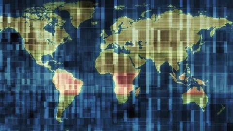 Holographic display earth map with data block moving background new quality Stock Footage 79916245