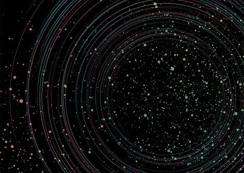 Holographic dots and linear circles abstract tech background Stock Illustration
