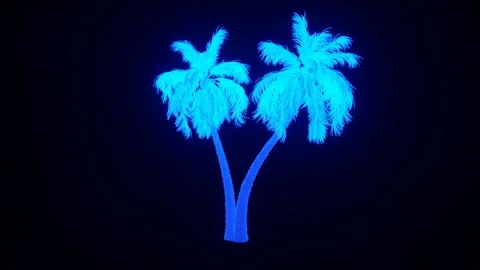 Holographic Double Beach Palm Tree Growth 3D Animation Stock Footage 301560960