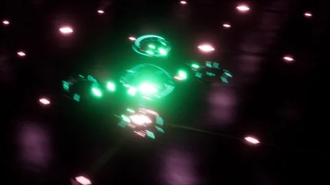 Holographic drone animation with virtual space. Security aircraft fly over. scif Stock Footage 246681353