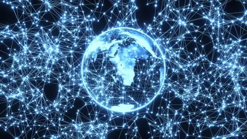 Holographic Earth planet with moving plexus against black background. 4K motion Stock Footage 285682443