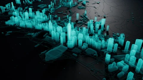 The holographic effect of the city that dynamically appears on the surface Stock Footage 249482061