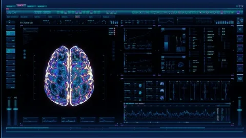 Holographic futuristic interface analyzing human brain anatomy and morphology Stock Footage 144989279