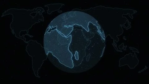 Holographic globe is glowing with dotted grid overlay in futuristic 3D render Stock Illustration