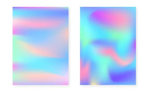Holographic gradient background set with hologram cover. Stock Illustration