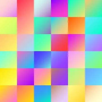 Holographic gradient examples palette. Multicolor green purple yellow orange Stock Illustration