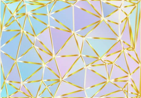 Holographic Gradient Triangle Vector Pattern. Iridescent Sparkling Polygonal  Stock Illustration