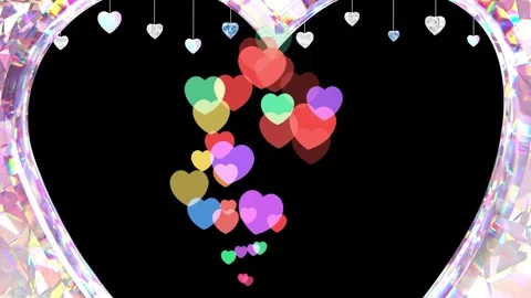 Holographic heart shaped frames with cascading multicolored floating hearts 库存影片 345102844