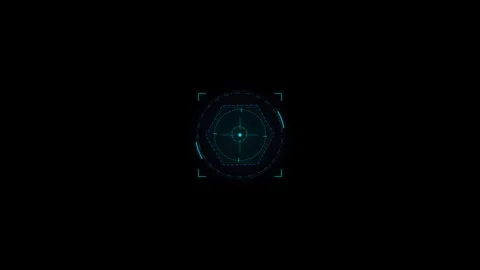 Holographic Hexagonal Target Lock Reticle with rotating geometric rings Stock Footage 345639128
